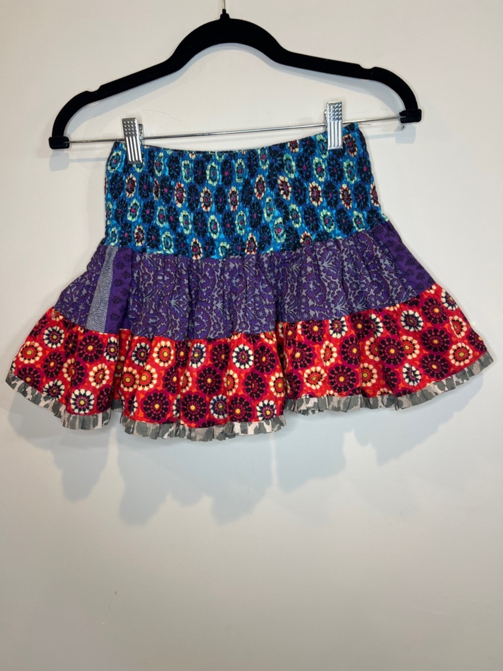 Boho‎ Tiered Mini Skirt in Blue, Purple & Red
